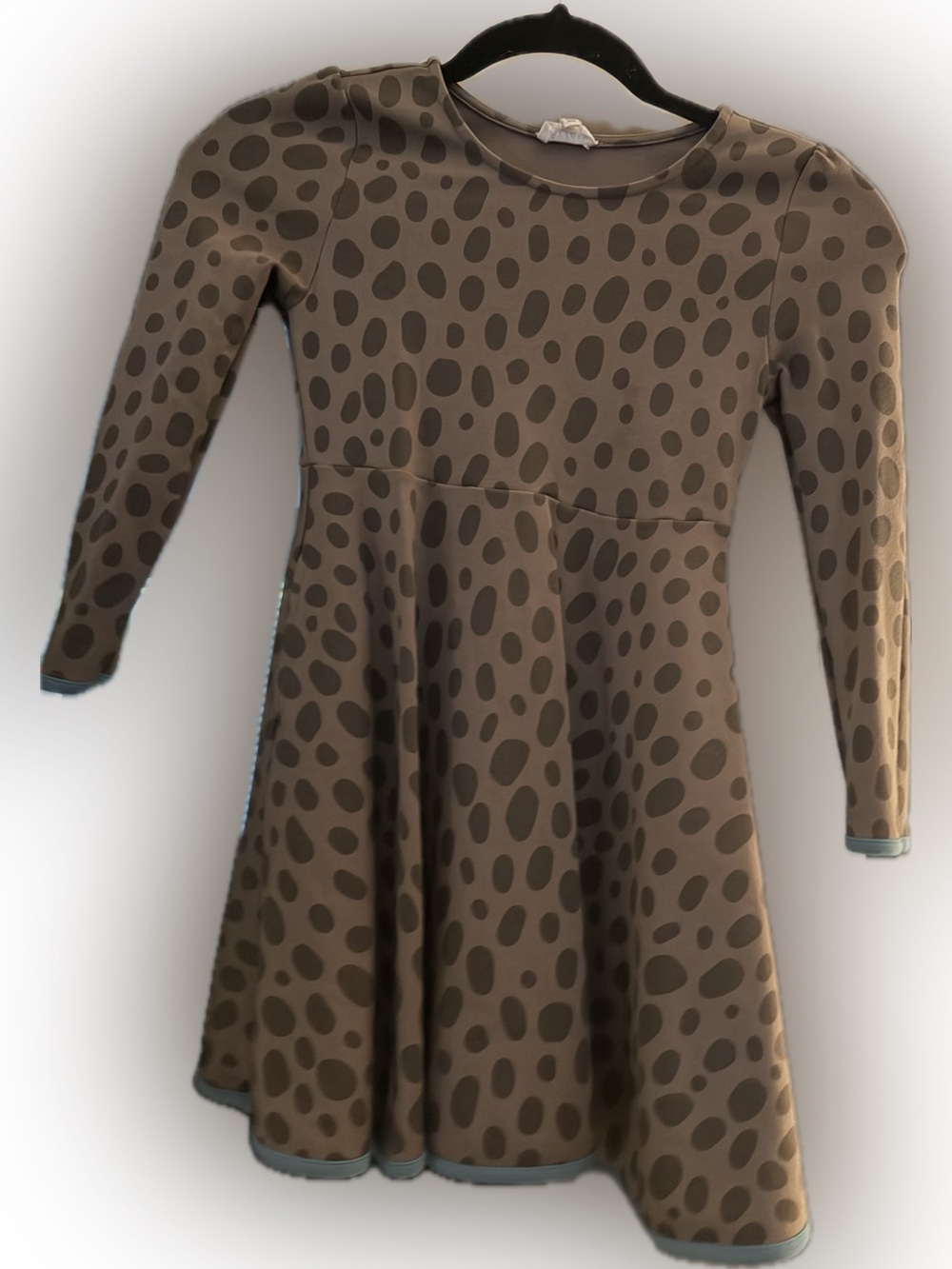 Girls Long-Sleeve Brown Polka Dot Skater Dress